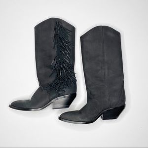 Zodiac Vintage Black Suede Fringe Cowboy Boots